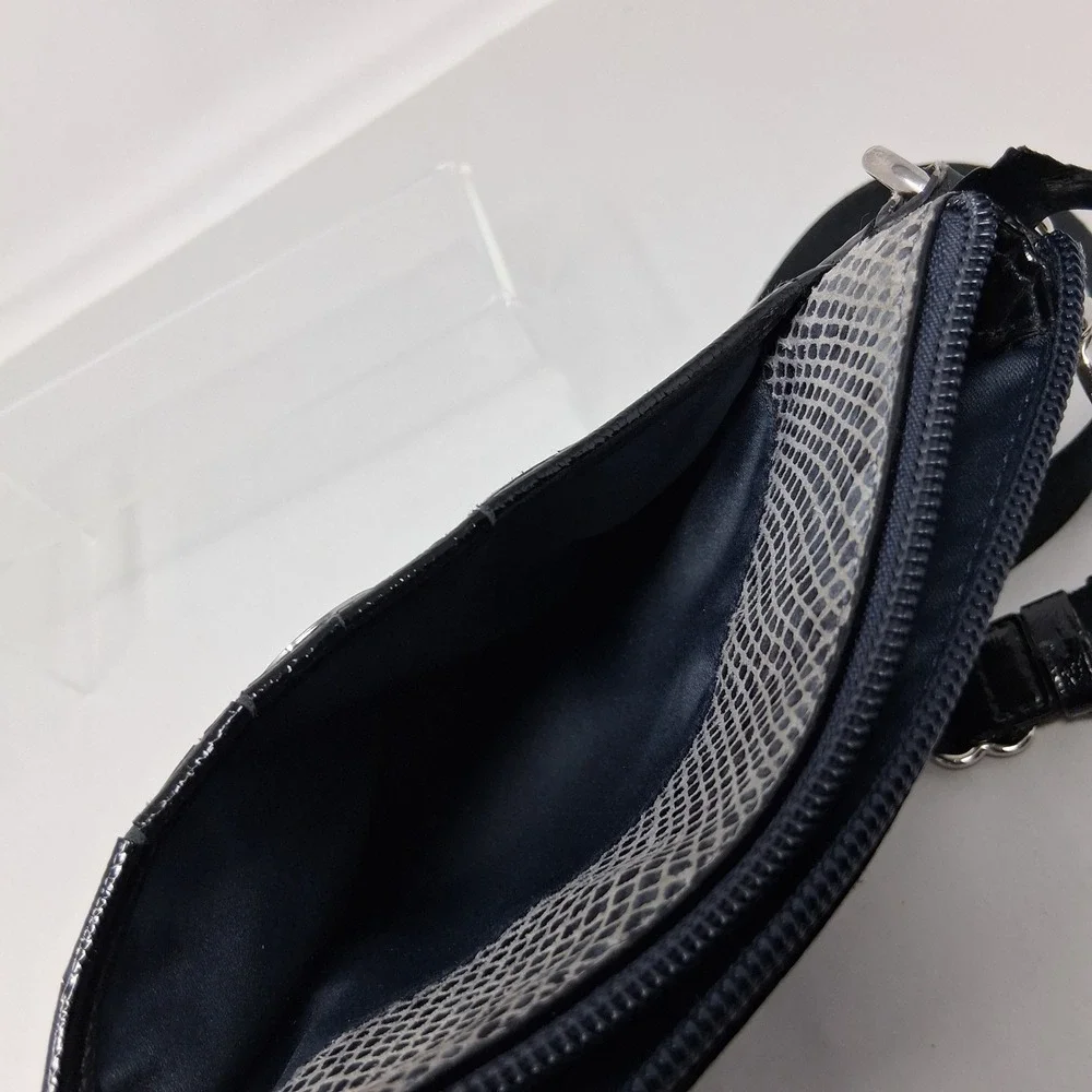 Coach Snakeskin Print Crossbody Bag Grey Black North South Messenger Zip Pocket